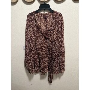 Next Women's Size 16 Brown Abstract Print Long Sleeve Tie Front Blouse